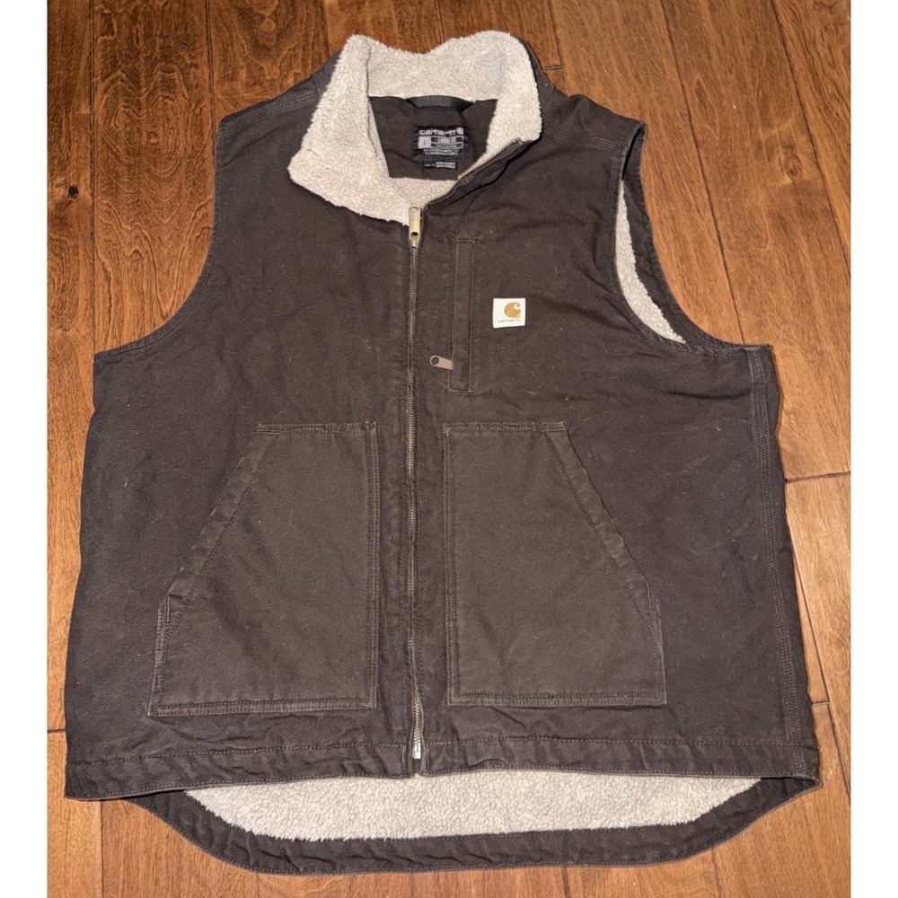 Carhartt 0V4277-M Loose Fit Men's Brown Canvas Vest Sherpa Lined Size Large